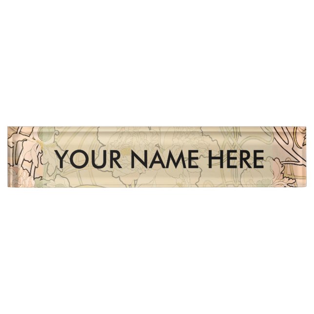 Placa De Nombre Alfonse Mucha Art Nouveau Peonies (Anverso)