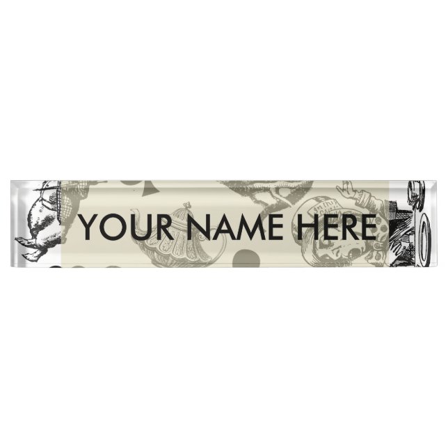 Placa De Nombre Alice White Rabbit Wonderland Classic (Anverso)