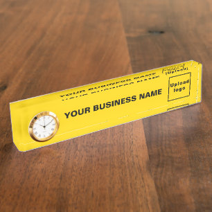 Placa De Nombre Amarillo Acrílico Empresarial Con Reloj