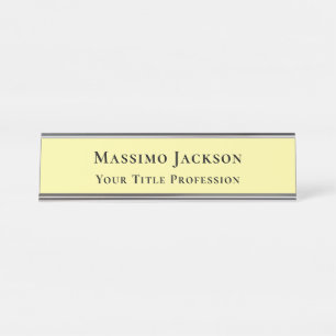 Placa De Nombre Amarillo Claro Liso Elegante Profesional Moderno
