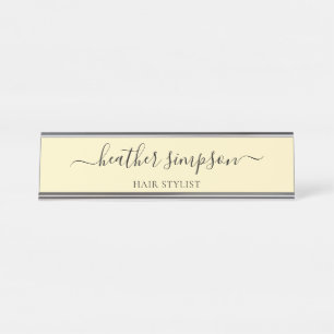 Placa De Nombre Amarillo en colores pastel manuscrito moderno