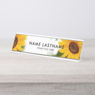 Placa De Nombre Amarillo girasol Floral Título Botánico Blanco