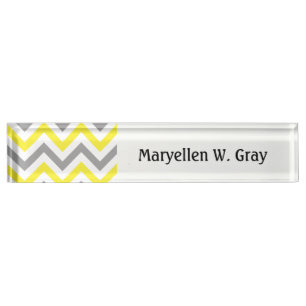 Placa De Nombre Amarillo, Gris Dk Whm Gran Patrón ZigZag Chevron