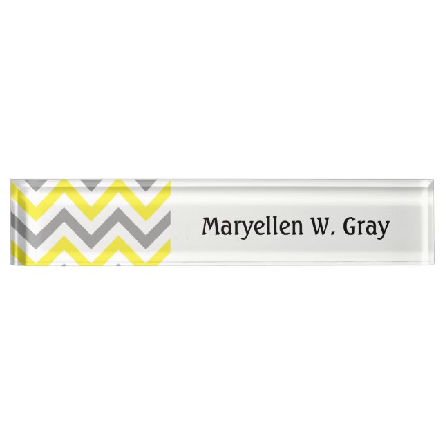 Placa De Nombre Amarillo, Gris Dk Whm Gran Patrón ZigZag Chevron (Anverso)
