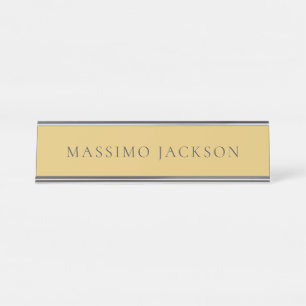Placa De Nombre Amarillo Latón Minimalista Liso Estética Moderna