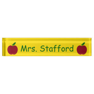 Placa De Nombre Amarillo verde rojo de Apple del profesor