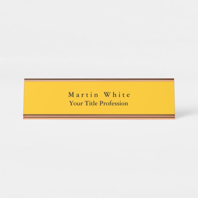 Placa De Nombre Amber Yellow Rose Gold Plain Elegant Profesional (Anverso)