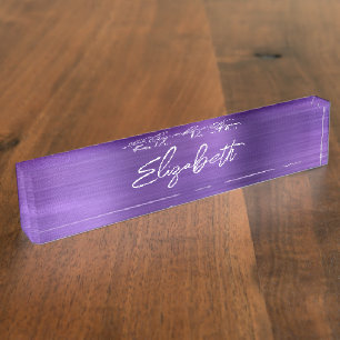 Placa De Nombre Amethyst Morado Hoja de Metal Moderno Pincel Letra