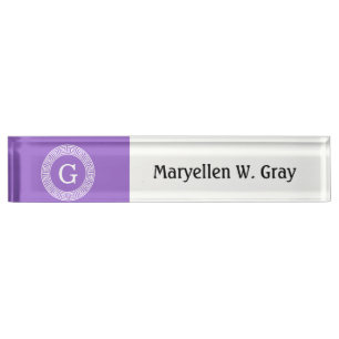 Placa De Nombre Amethyst What Greek Key Rnd Frame First Monograma