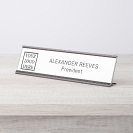 Placa De Nombre Añadir su logotipo Minimalista Negocio en blanco y