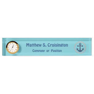 Placa De Nombre Ancla en cuerda en náutico personalizada azul