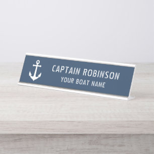 Placa De Nombre Anclaje Vintage Su Capitán Título Nombre De Bote