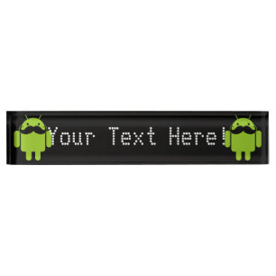 Placa De Nombre Android Robot Mustache sobre negro