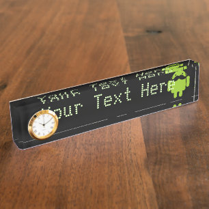 Placa De Nombre Android Robot Mustache sobre negro
