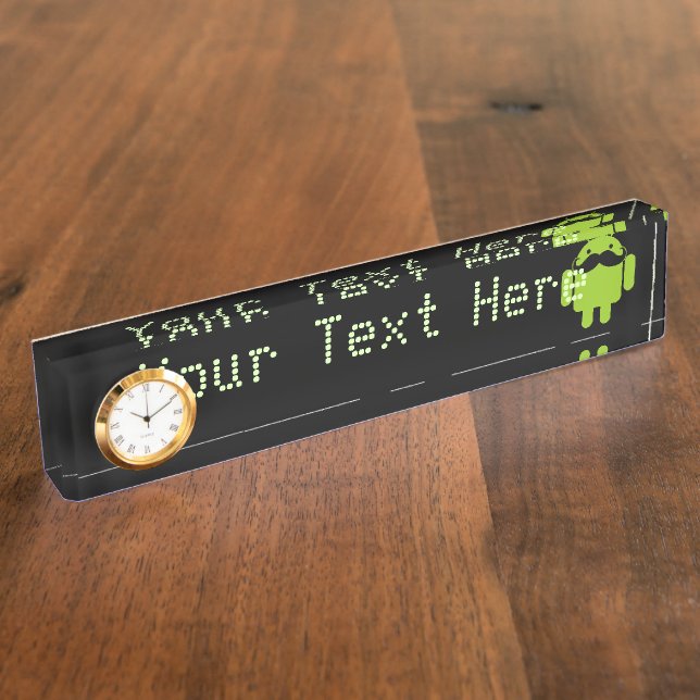 Placa De Nombre Android Robot Mustache sobre negro (Lateral)