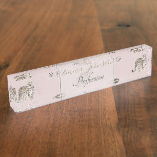 Placa De Nombre Animales modernos de la selva de leopardo rosa