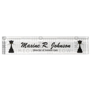 Placa De Nombre APAL: Personalizado del maullido del gato negro