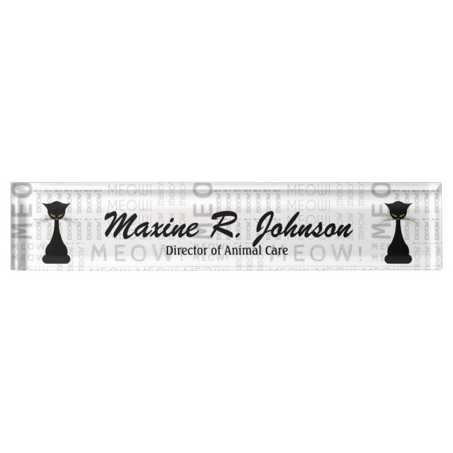 Placa De Nombre APAL: Personalizado del maullido del gato negro (Anverso)