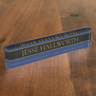 Placa De Nombre Apellido o empresa Navy Blue & Gold Name
