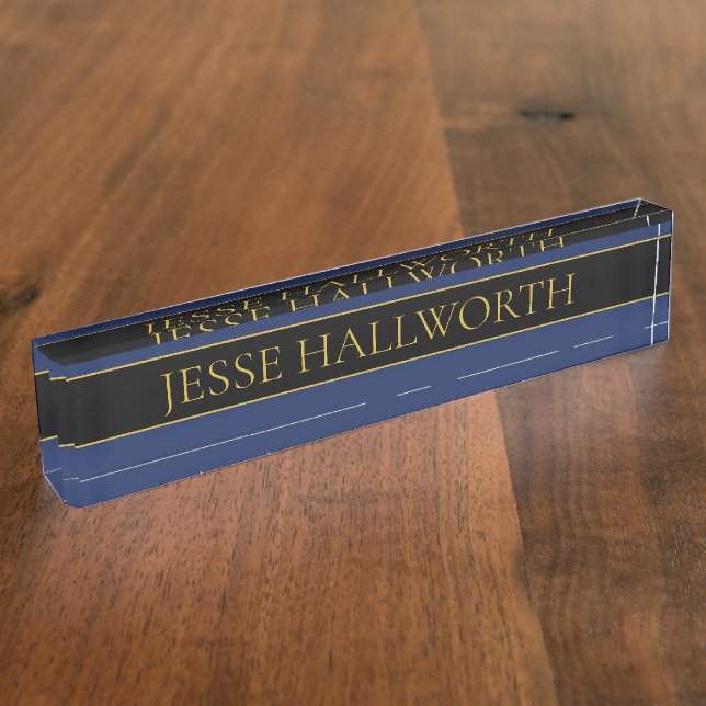 Placa De Nombre Apellido o empresa Navy Blue & Gold Name (Lateral)