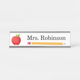 Placa De Nombre Apple y Lápiz Moderno para Maestros