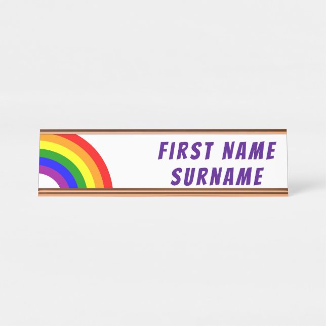 Placa De Nombre Arco iris de los pares a juego gay de LGBT medio (Anverso)