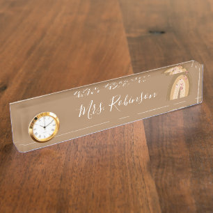 Placa De Nombre Arcoiris Mariposas Script Teachers Daycare Desk N