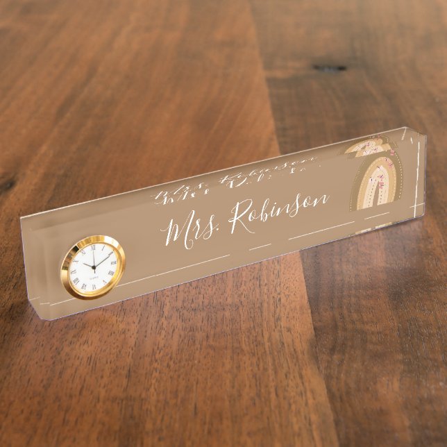 Placa De Nombre Arcoiris Mariposas Script Teachers Daycare Desk N (Lateral)