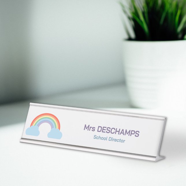 Placa De Nombre Arcoiris pastel (Pastel Rainbow Desk Name Plate)