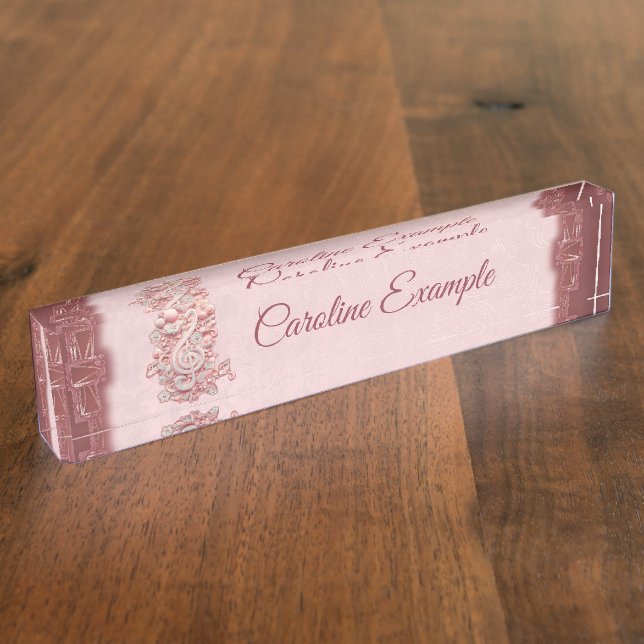 Placa De Nombre Armonía en rosa, un majestuoso y estilizado trinqu (Lateral)