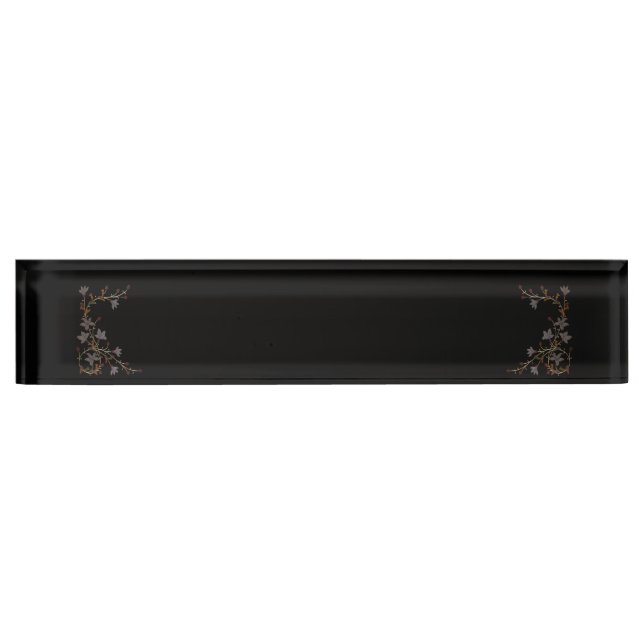 Placa De Nombre Art Deco Flowers On Black (Anverso)