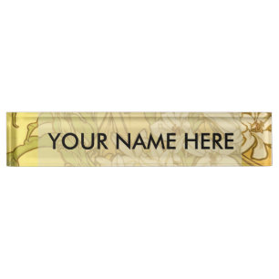 Placa De Nombre Arte flor de lirio Alfonse Mucha Nouveau