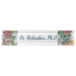 Placa De Nombre Arte floral del watercolour