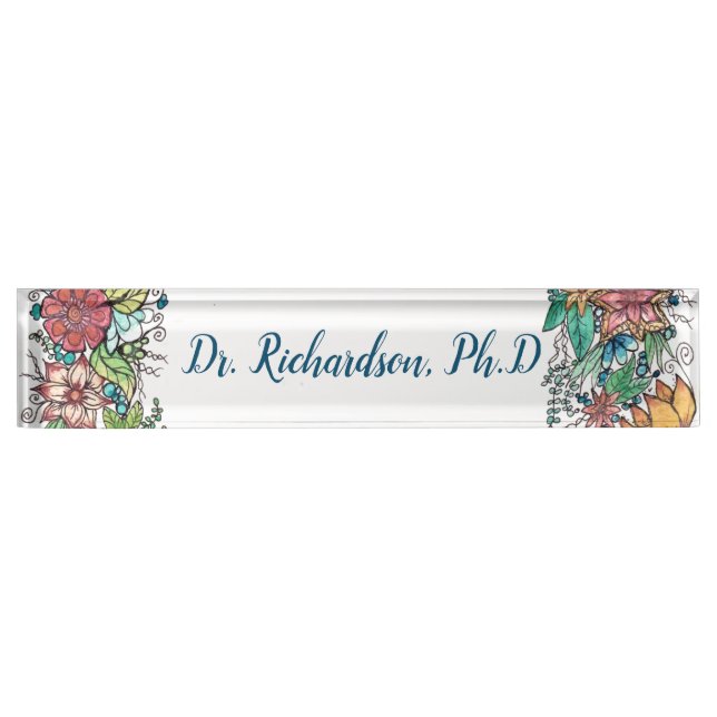 Placa De Nombre Arte floral del watercolour (Anverso)