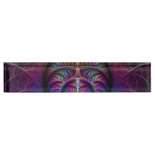 Placa De Nombre Arte fractal colorido con estampado trippy