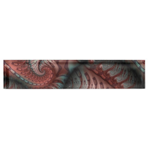 Placa De Nombre Arte fractal de fantasía vívida abstracta marrón a