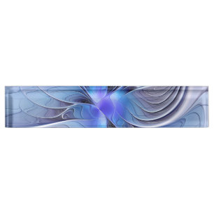 Placa De Nombre Arte fractal moderno abstracto lavanda azul