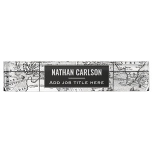 Placa De Nombre Arte personalizado de la línea de mapas del mundo