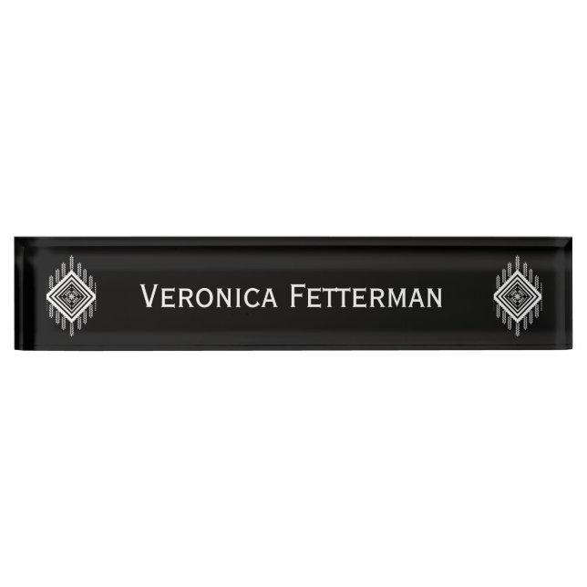 Placa De Nombre Arte tribal blanco y negro (Anverso)