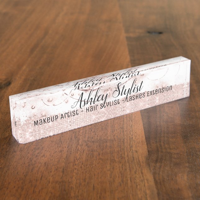 Placa De Nombre Artista de maquillaje Lanteo Extensión Rosa de pel (Lateral)