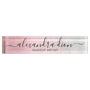 Placa De Nombre Artista elegante de mármol blanco rosa y dorado