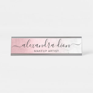 Placa De Nombre Artista elegante de mármol blanco rosa y dorado