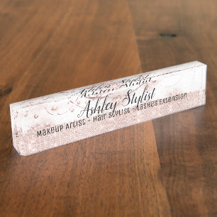 Placa De Nombre Artista maquillador Lazas de extensión Rosa blanc