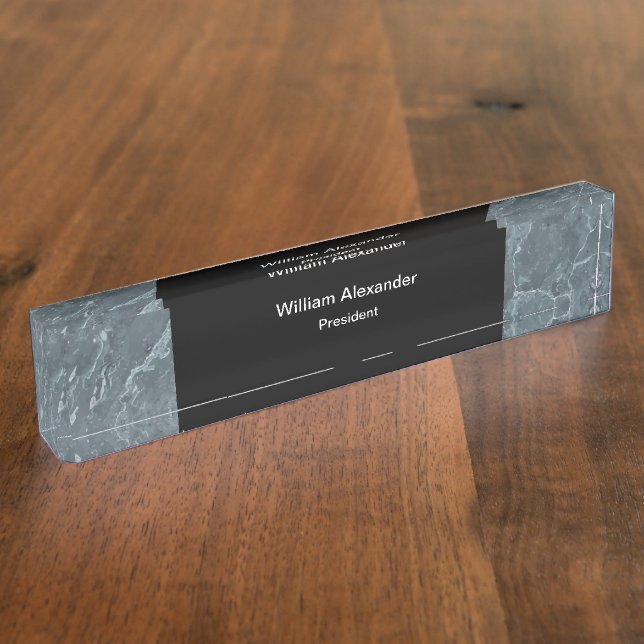 Placa De Nombre Aspecto de piedra del Monograma Ejecutivo Clásico (Lateral)