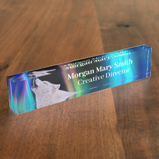Placa De Nombre Aurora Borealis Wolf Song | Nombramiento de la mes