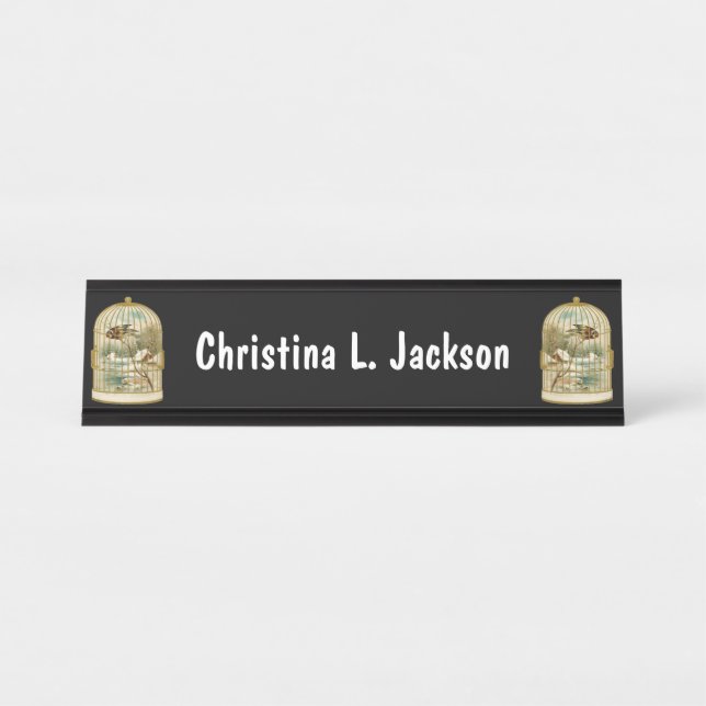 Placa De Nombre Aves doradas con nevadas que dan a la cabaña (Anverso)