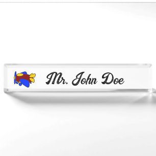 Placa De Nombre Avión de dibujos animados rojo amarillo azul lindo