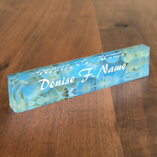 Placa De Nombre Azul Hidrangea Floral personalizada (Lateral)