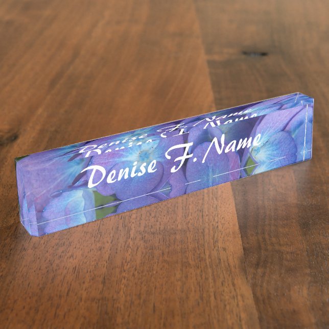 Placa De Nombre Azul Hidrangea Floral personalizada (Lateral)
