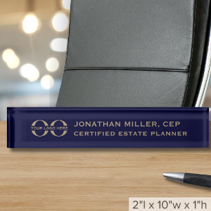 Placa De Nombre Azul marino con logotipo comercial